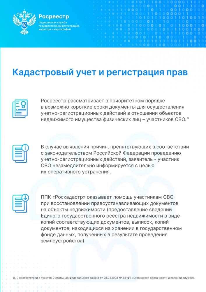 Росреестр поддерживает военнослужащих (ветеранов) - участников специальной военной операции и членов их семей в установленной сфере деятельности